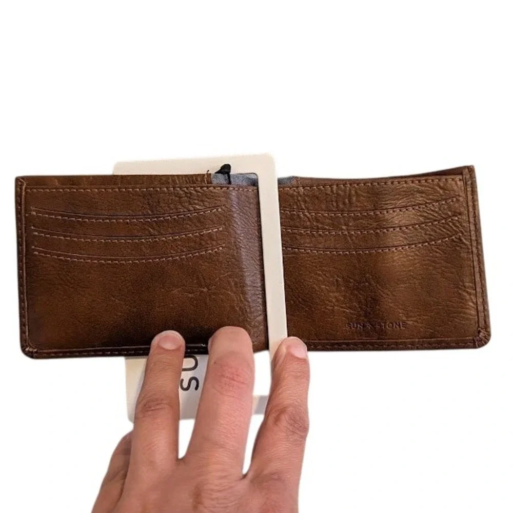 Sun Stone Slimfold Wallet Brown Faux Leather‎ RFID Blocking New with Tags